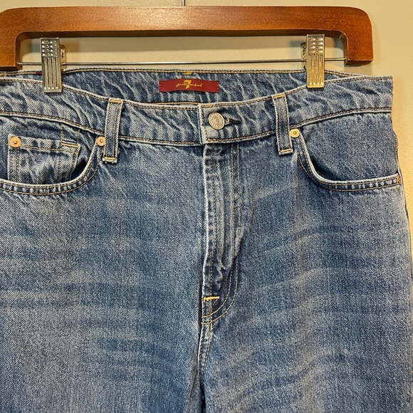 7 For All Mankind Medium Dojo Blue Wide Leg Cuffed Jeans size 30 - Picture 4 of 8
